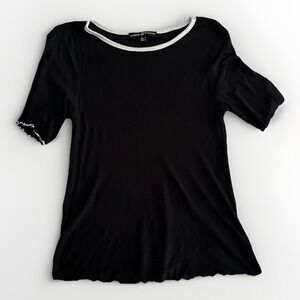 Almost Famous Striped Stretch Lettuce Hem Top Large 90s Y2k Preppy Black Retro